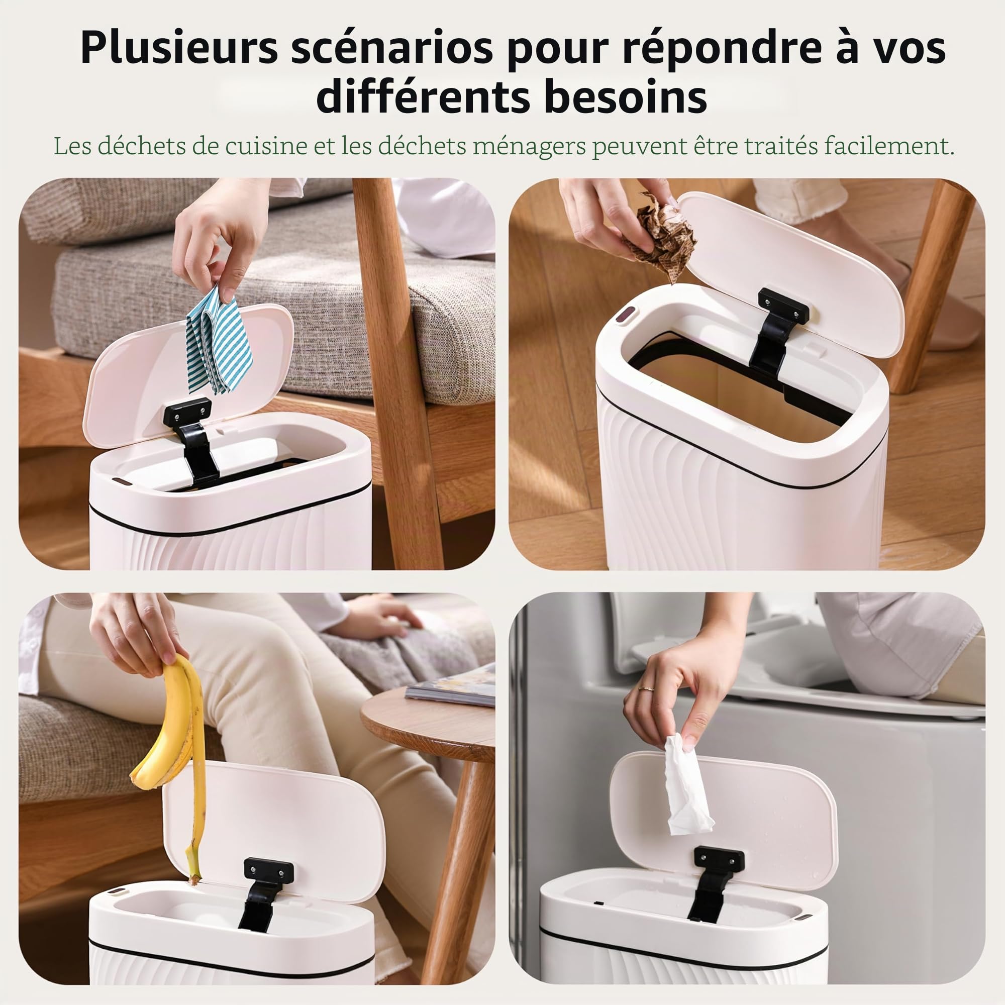 Poubelle Automatique 8L avec Capteur - Poubelle Électrique avec Couvercle pour Cuisine & Salle de Bain - Étanche/Anti-Odeurs pour Bureau, Chambre, WC - Corbeille Blanche Silencieuse