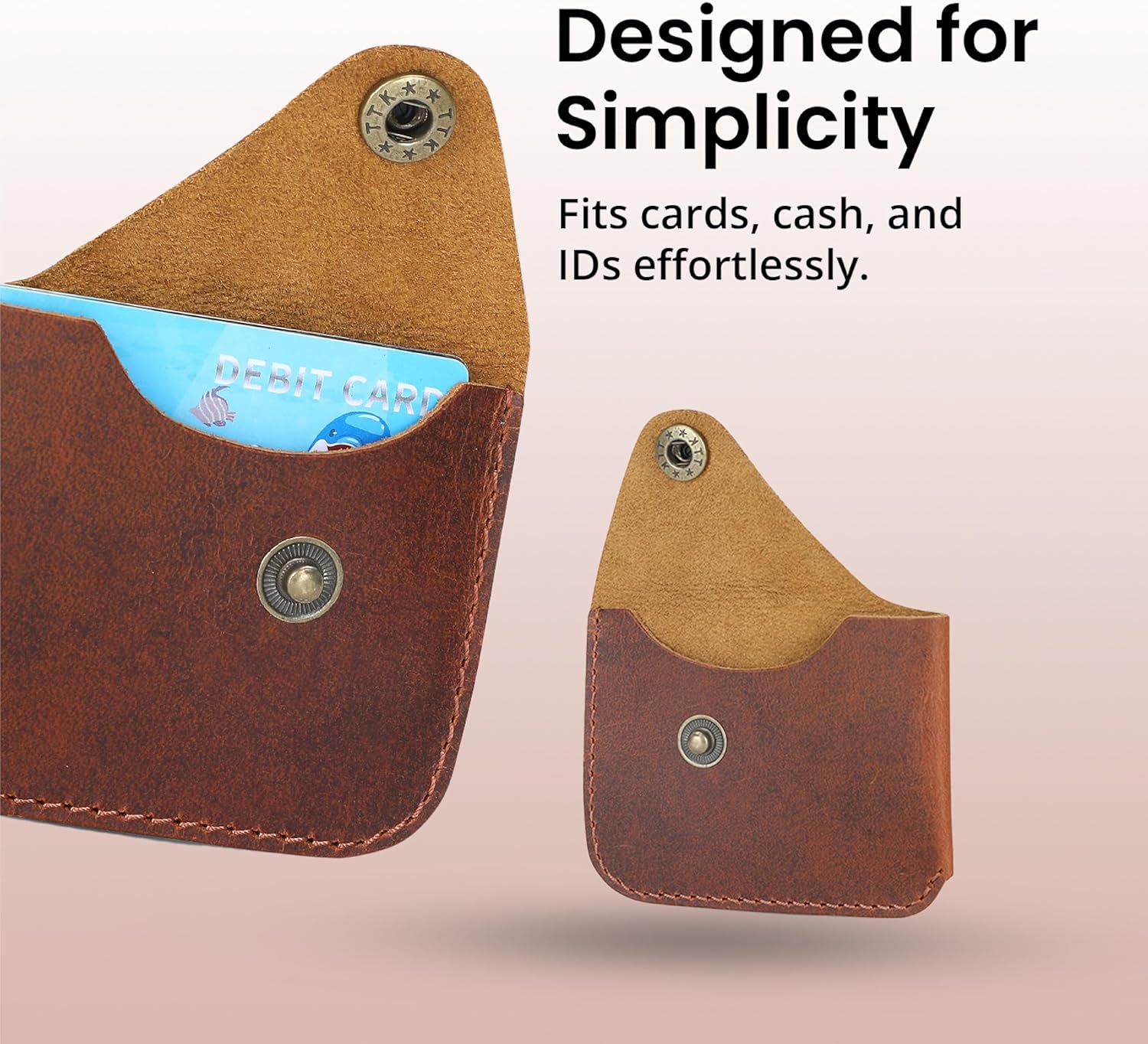 Leather Card Holder Minimalist Wallet - Handmade Slim Credit Card Case with Button Closure, Compact Leather Card Case Holds Up to 4 Cards, Front Pocket Wallet for Men & Women - Image 8