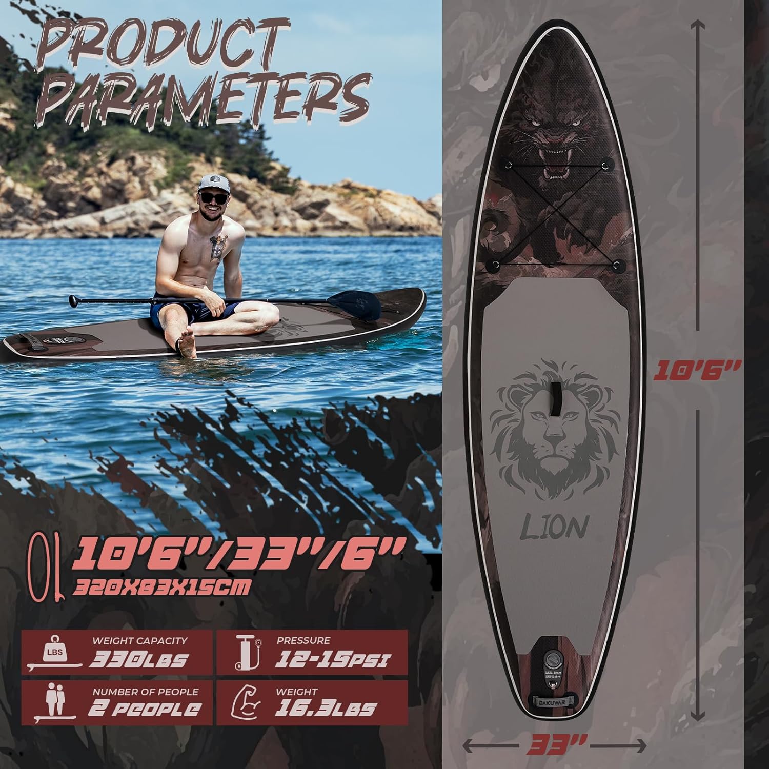 DAKUWAR Paddle Board 10'6''/10' Inflatable Stand Up Paddle Boards with SUP Accessories Ultra-Light Paddleboard Non-Slip Comfort Deck for Adults & Youth of All Skill Levels - Image 2