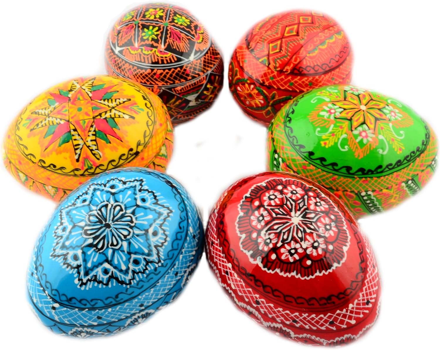 Easter Painted Eggs Wooden Ukrainian Pysanky Pysanka. Polish Pisanki. Czech Kraslice. Set of 6
