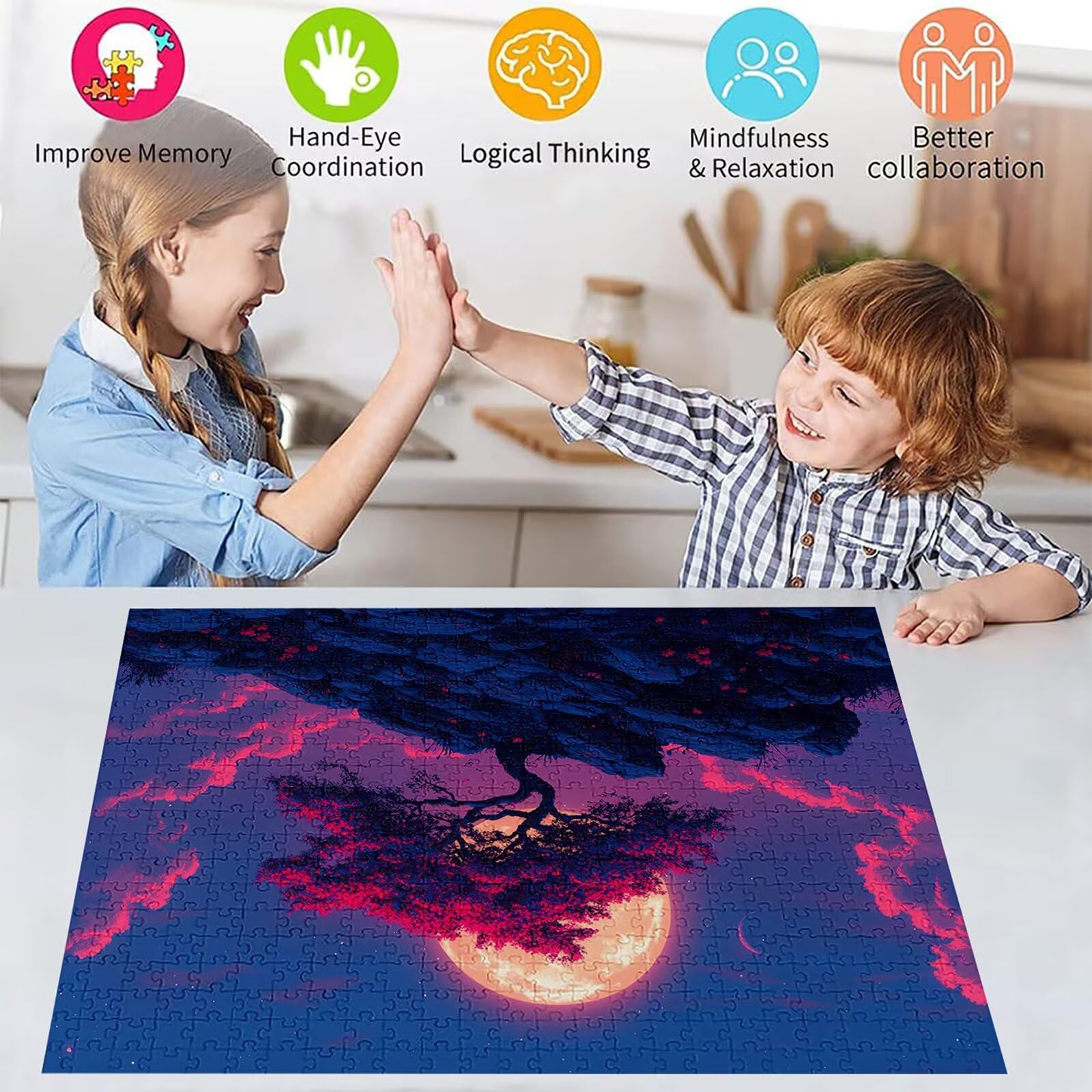 Puzzle 3000 elementów księżyc drzewo dla dorosłych 122 x 81 cm unikalne rzemiosło klasyczne 3D drewniana układanka do rodzinnych gier biznesowych, układanka do samodzielnego wykonania nawet do