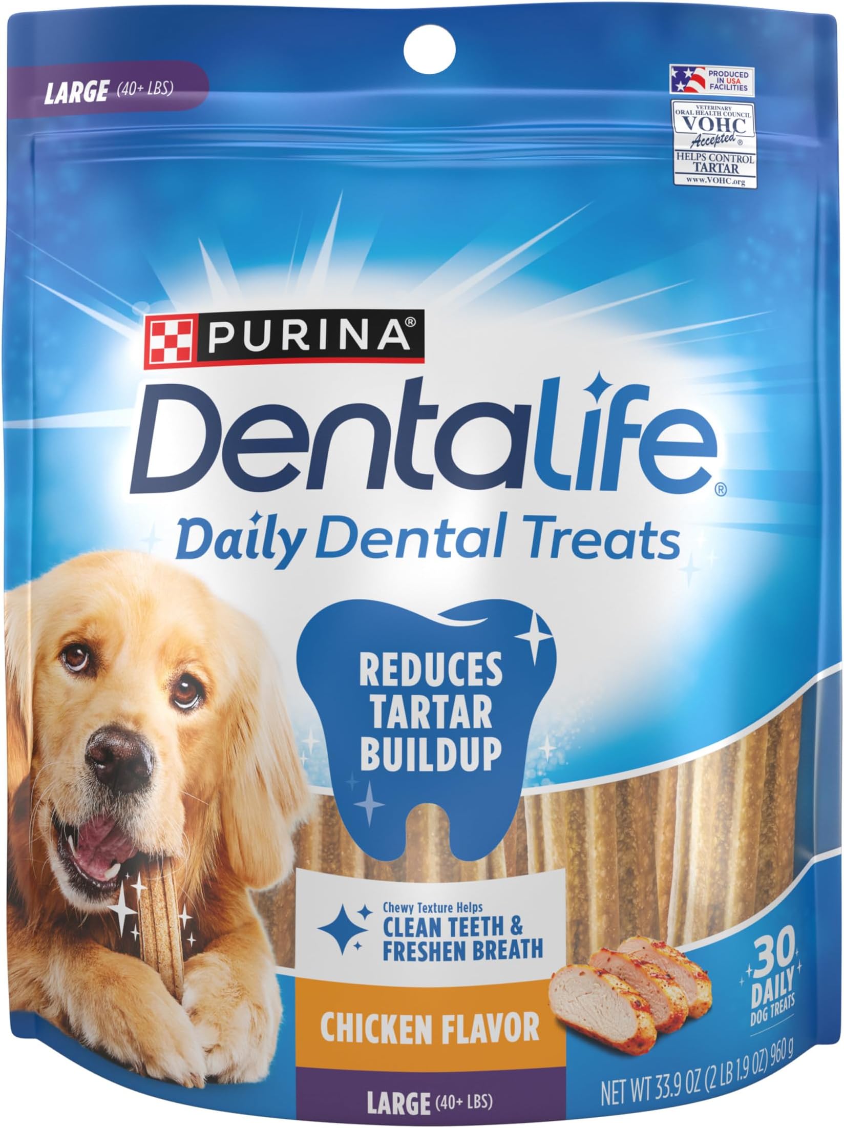 Daily Oral Care Dog Treats for Large Dogs, Chicken, 30 ct.