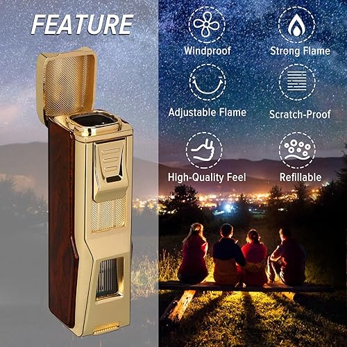 Miniatura 4 de Encendedor de antorcha  Encendedor recargable de butano a prueba de viento con 4 chorros  Regalo para hombres y mujeres (caoba)