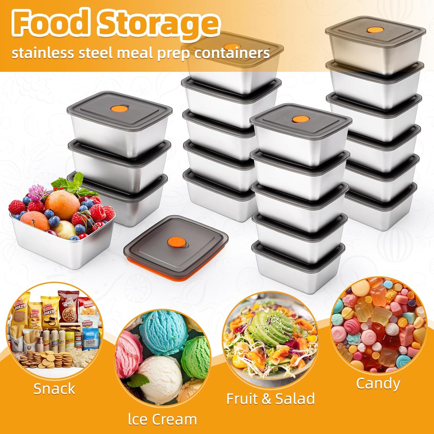 5 PCS(20oz) Stainless Steel Food Storage Containers With Lids | Snack Containers for Kids, Freezer Safe, Microwave Safe | Metal Containers For Meal Prep, Leftovers, Freezer - Image 5