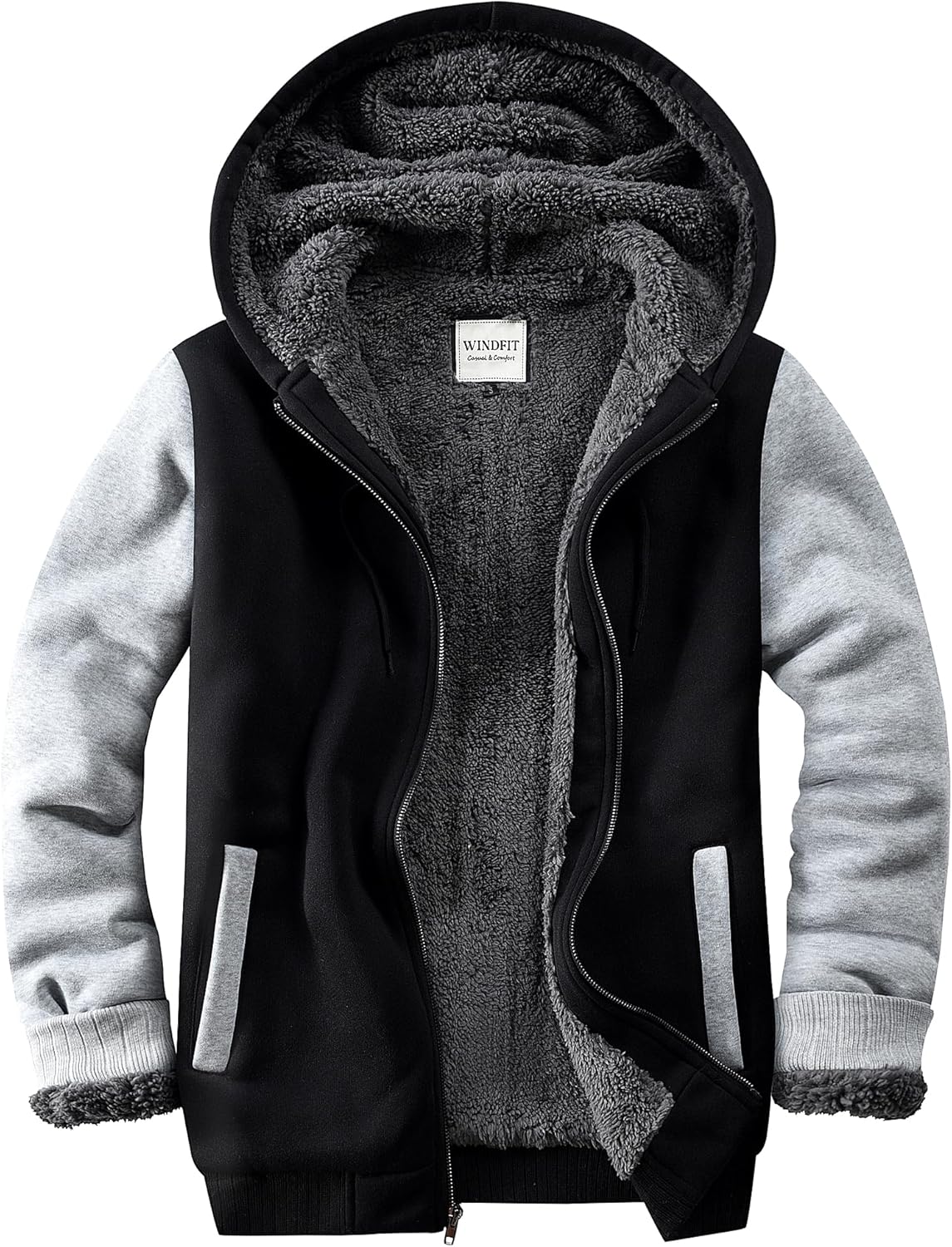 Men's Sherpa Jacket Heavyweight Zip Up Hoodie Fleece Hooded Sweatshirt with Pocket