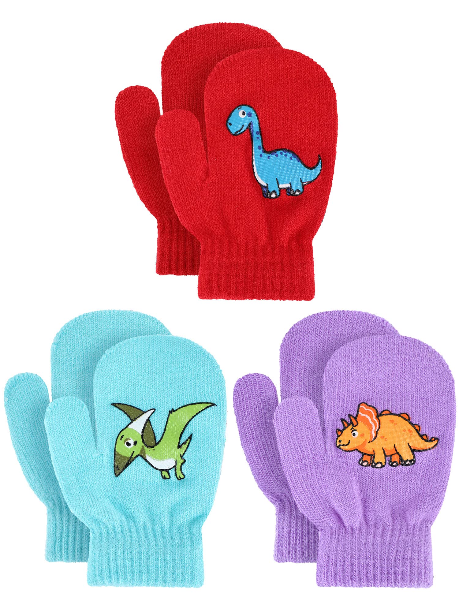 Lot De 3 Paires De Gants Tricotés Enfants - Chauffants, Motif Camion, élastiques (5-11 Ans)
