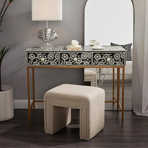 Miniatura 6 de Get Set Style Taburete de tocador, moderno taburete otomano Boucle con patas de madera, sofá, banco, reposapiés, asiento adicional para tocador,