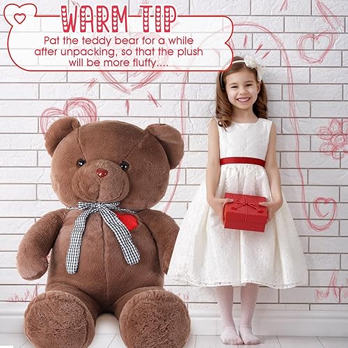 Miniatura 3 de MiniInflat Oso de peluche gigante de 39 pulgadas con lazo de cinta, rosa, suave, para niños, novia, cumpleaños (cinta)