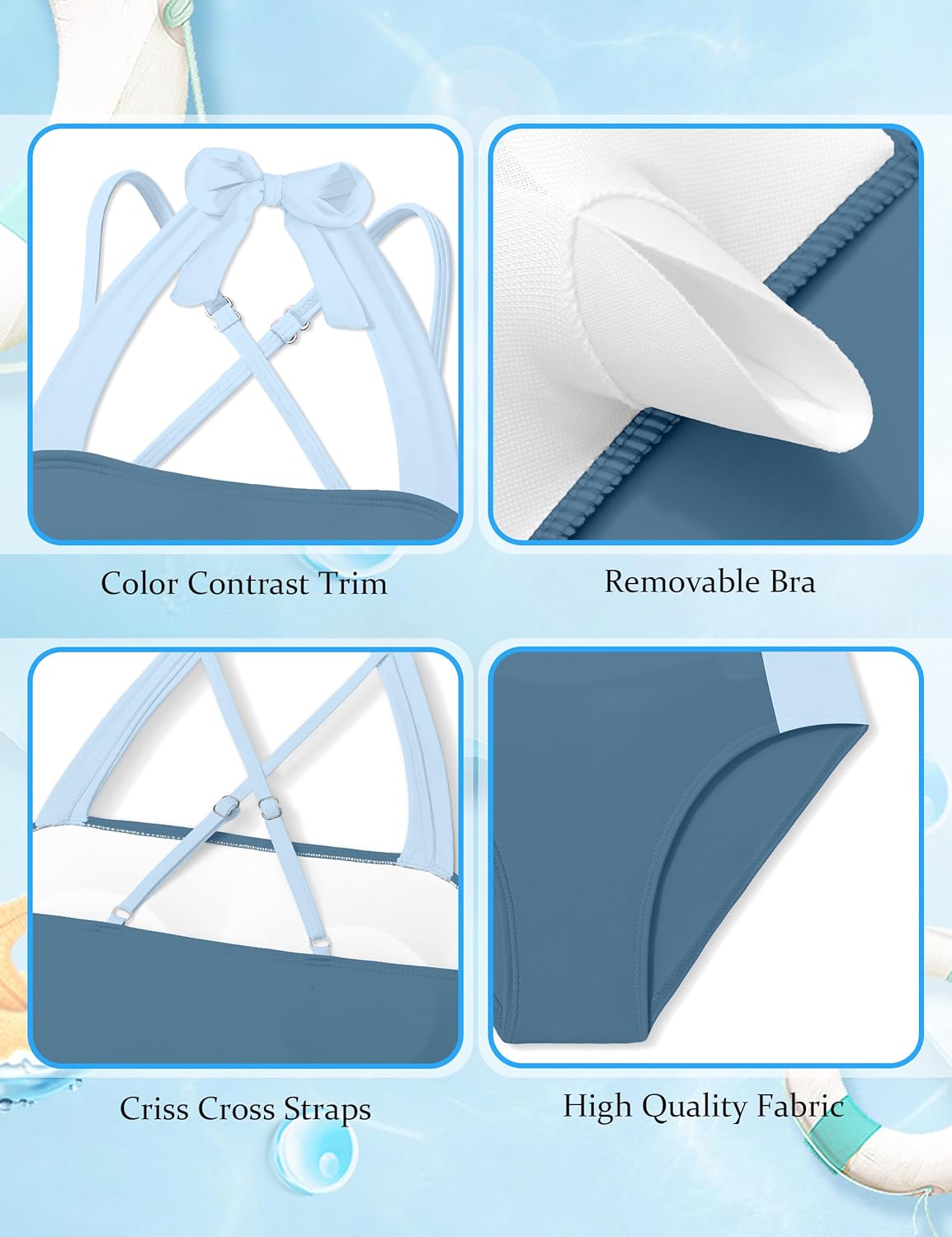 DONWEN Girls Swimsuit Color Block Halter Neck + Criss Cross Straps Ruched One Piece Bathing Suit for Girls 9-16Y - Image 6