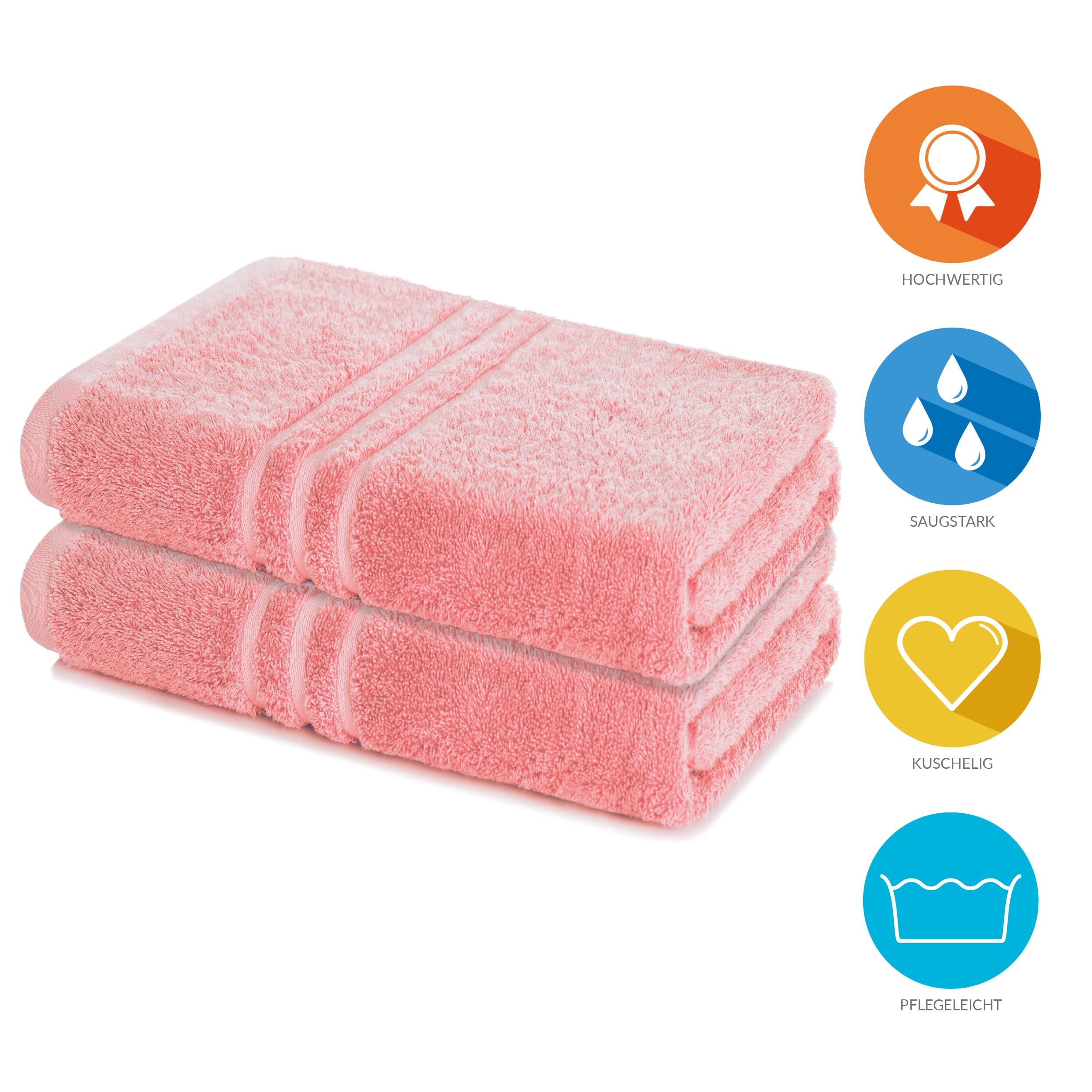 Lavea® 2er Set Saunatuch 80×200 cm, Saunahandtuch, Sauna-Handtücher Damen und Herren, 100% Baumwolle Frottier, saugstark, pflegeleicht 60°C, Frottierserie Elena, XXL Badetuch, Pastellrosa