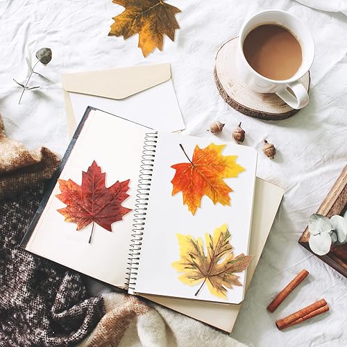 Miniatura 6 de Whaline 72 hojas de arce artificiales de otoño, 6 estilos de 5.5 pulgadas, color degradado, hojas de arce falsas, mezcla de hojas sintéticas,