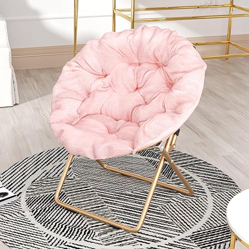 Miniatura 6 de Silla de luna plegable de gran tamaño, grande, suave, perezosa, acogedora, cómoda, de piel sintética, redonda, platillo luna, para adolescentes y
