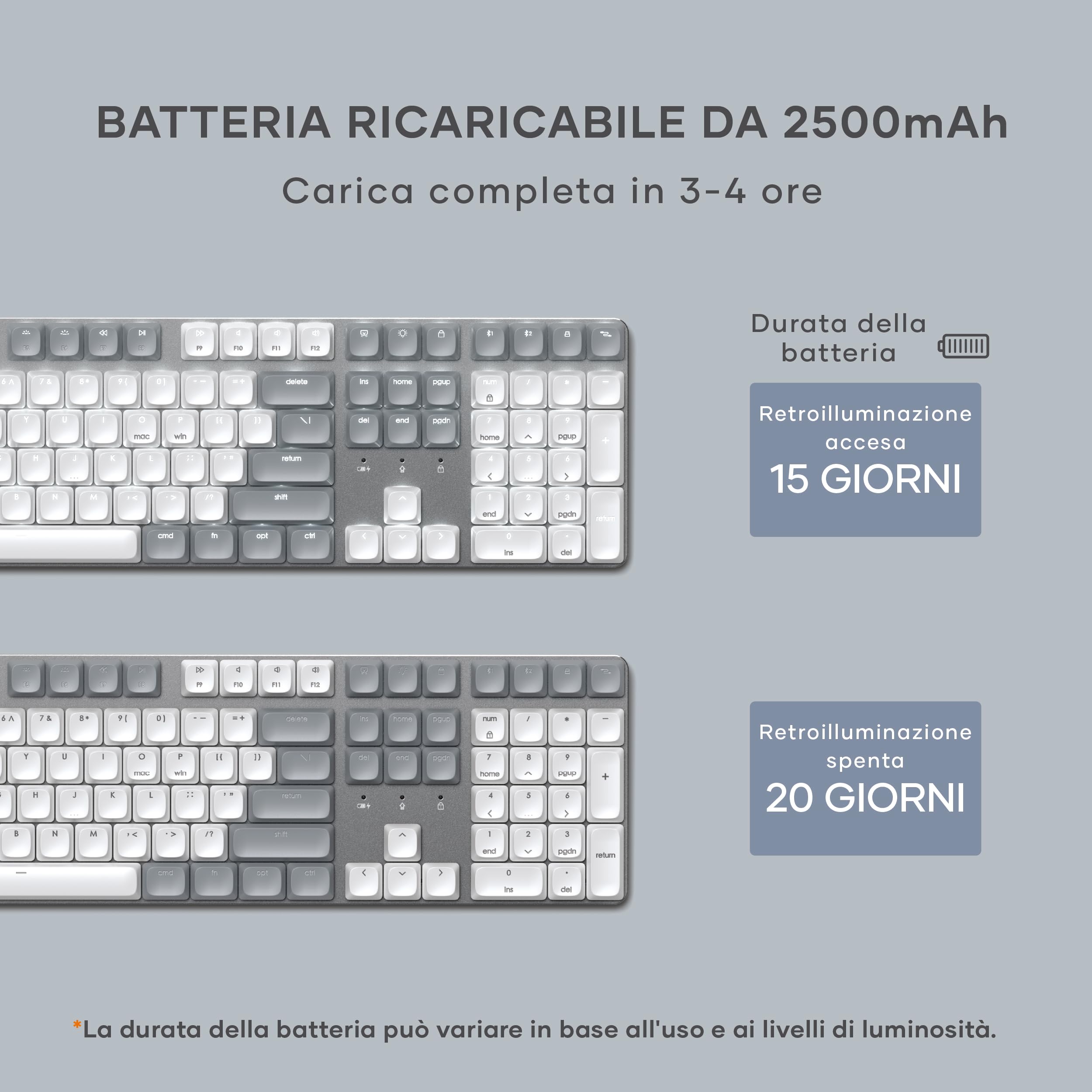 Satechi Tastiera Meccanica 75% SM3 𝗤𝗪𝗘𝗥𝗧𝗬 𝗨𝗦, Bluetooth, 108 Tasti, Retroilluminata e Ricaricabile, Ideale per Gaming, per Mac e Windows (Grigio Chiaro, Layout Americano)