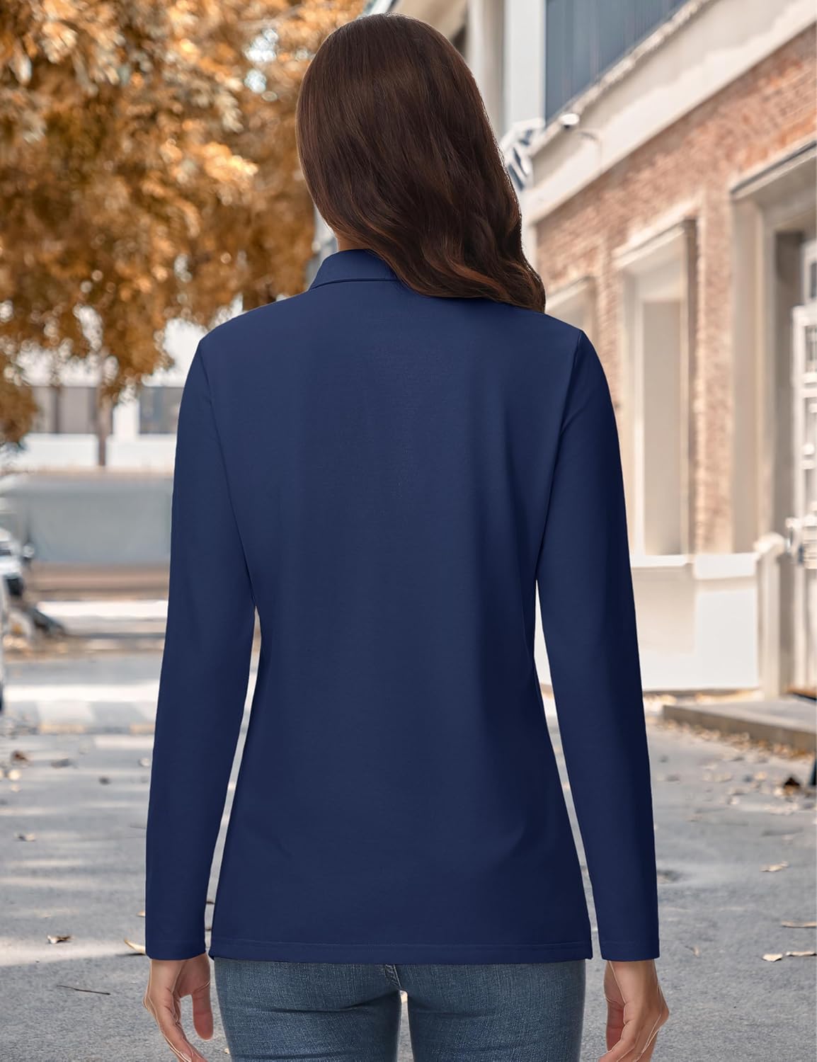 YUCOLEN Womens Polo Shirts Long Sleeve Casual Tops Collared Button Down Cotton Tee Work T Shirt - Image 6