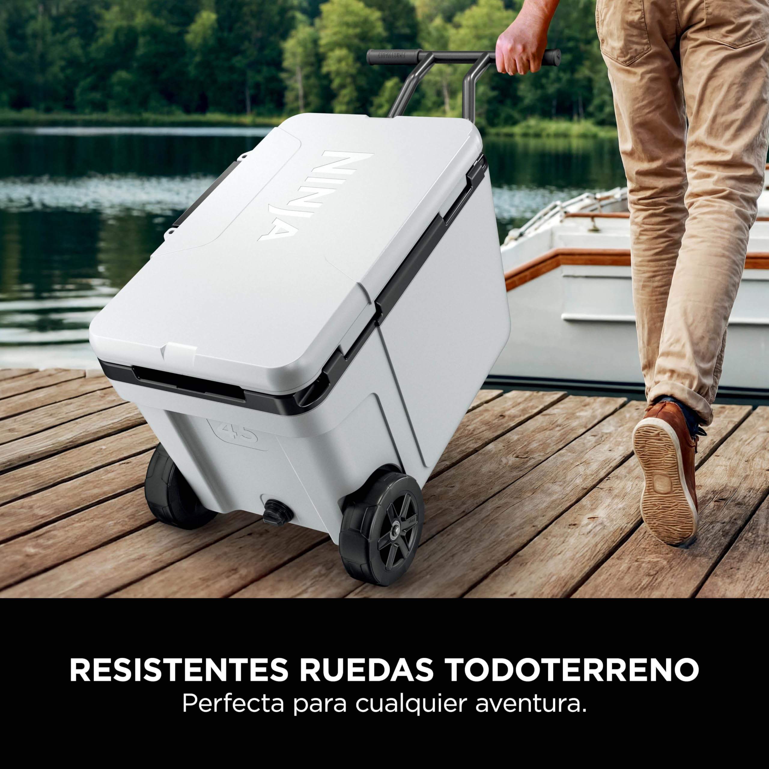 Ninja FrostVault, Nevera Portátil Rígida, Blanco Nube, FB245EUWH | Con Ruedas y Cajón Dry Zone Integrado a Temperatura de Frigorífico, Mantiene el Hielo durante Días, Capacidad para 68 Latas