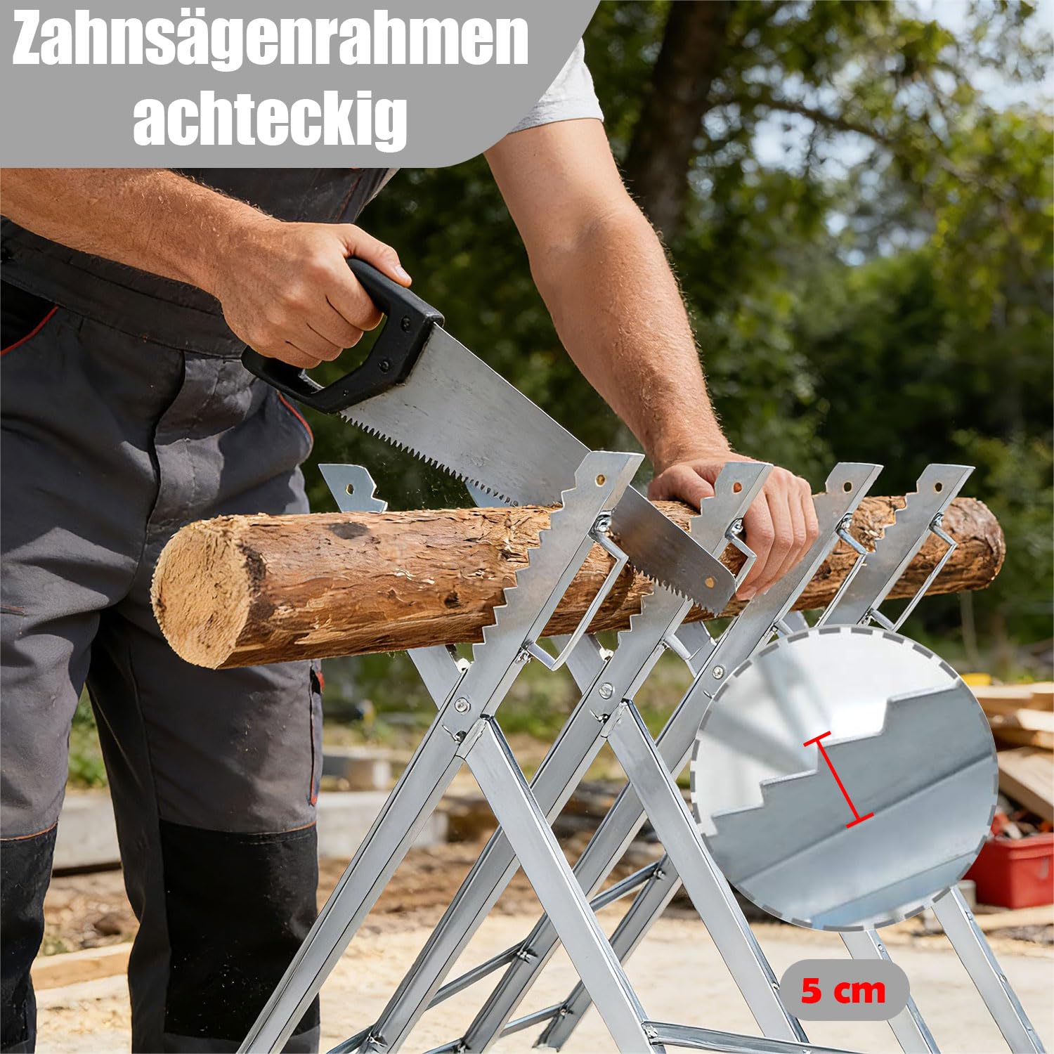 UISEBRT Chevalet de sciage pliable pour tronçonneuse, tréteau en métal, avec gant, cadre en acier, charge maximale : 150 kg, pour le bois de chauffage et le travail du bois, 82 x 80,5 x 79 cm