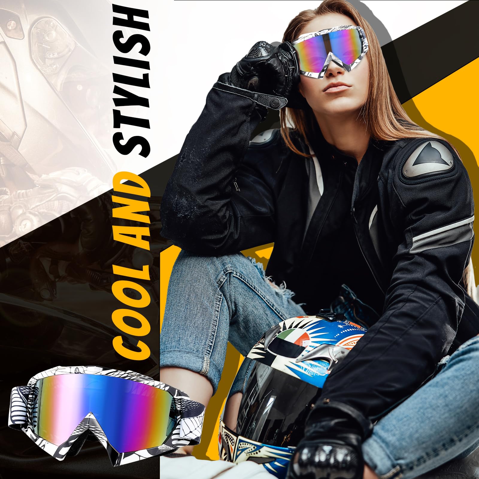 Tallew 4 paia di occhiali da moto da cross, da corsa, ATV, unisex, per sport e sci (classici)