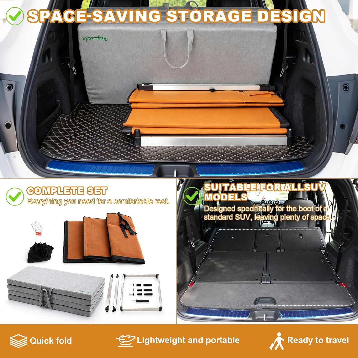 Foldable Foam Mattress with Leveling Bracket Set for SUV Sleeping | Portable Sleeping Pad for Camping, Travel & Road Trips, Easy Install, Universal Fit