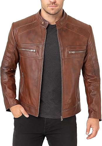 Cafe Racer Chaqueta de cuero para hombre - Moto Racer Chaqueta de cuero para hombre