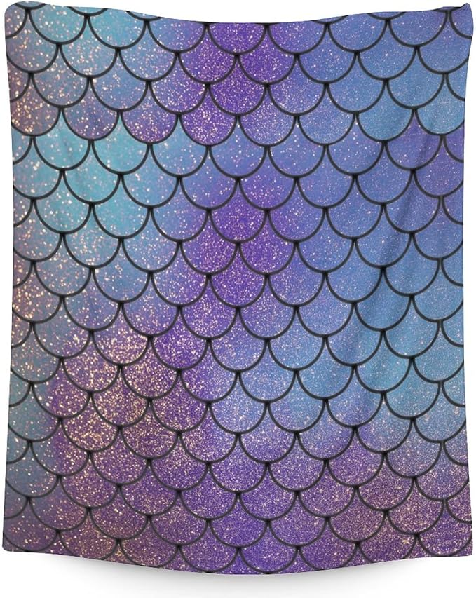 Mercuryelf Mermaid Throw Blanket - Soft, Fuzzy & Warm - 50x60 Inches Flannel Blankets for Living Room, Sofa - Dark Novelty Throws Gift for Teens