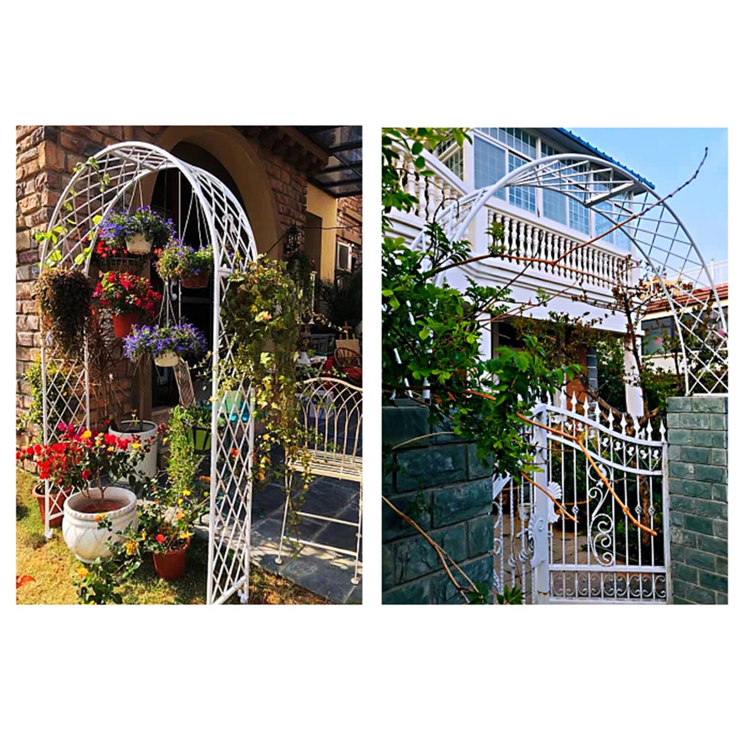 Arco per pergolato da giardino bianco riconfigurabile per piante rampicanti, in metallo resistente, per rose e viti, decorazione per feste, 240 x 40 x 250 cm