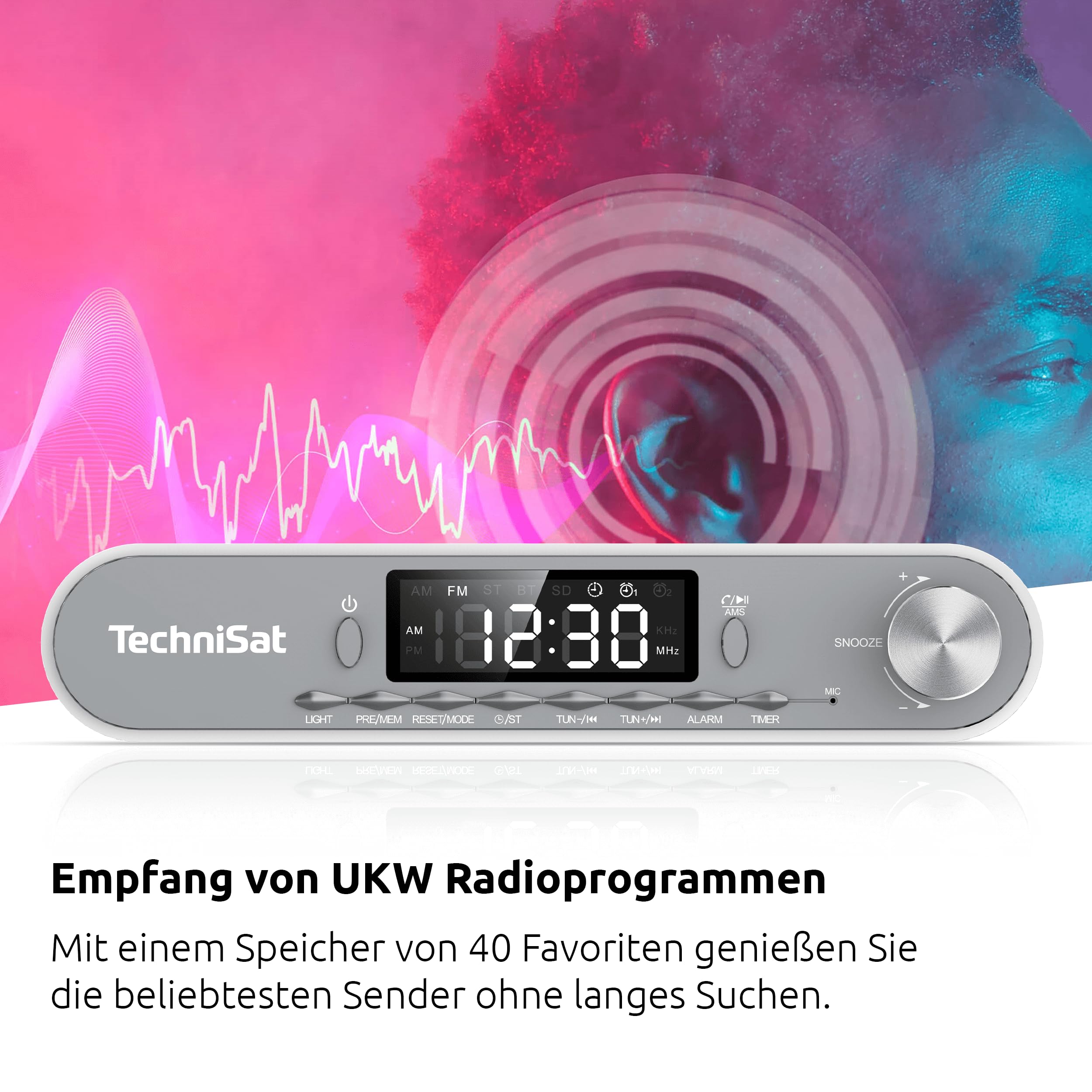 TechniSat Viola Küchenradio - Unterbau Radio mit UKW/FM, LED Display, Arbeitsleuchte, Timer, Bluetooth, Weckfunktion, Freisprecheinrichtung, 5 W Lautsprecher