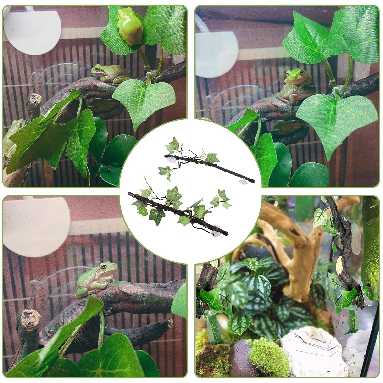 Decoración De Ramas De Reptil, Decoración De Plantas para Terrarios Rama De Esquina 2 Piezas De Enredaderas Rama De Esquina Guirnalda De Plantas con Ventosa para Anfibios, Lagartos, Serpientes