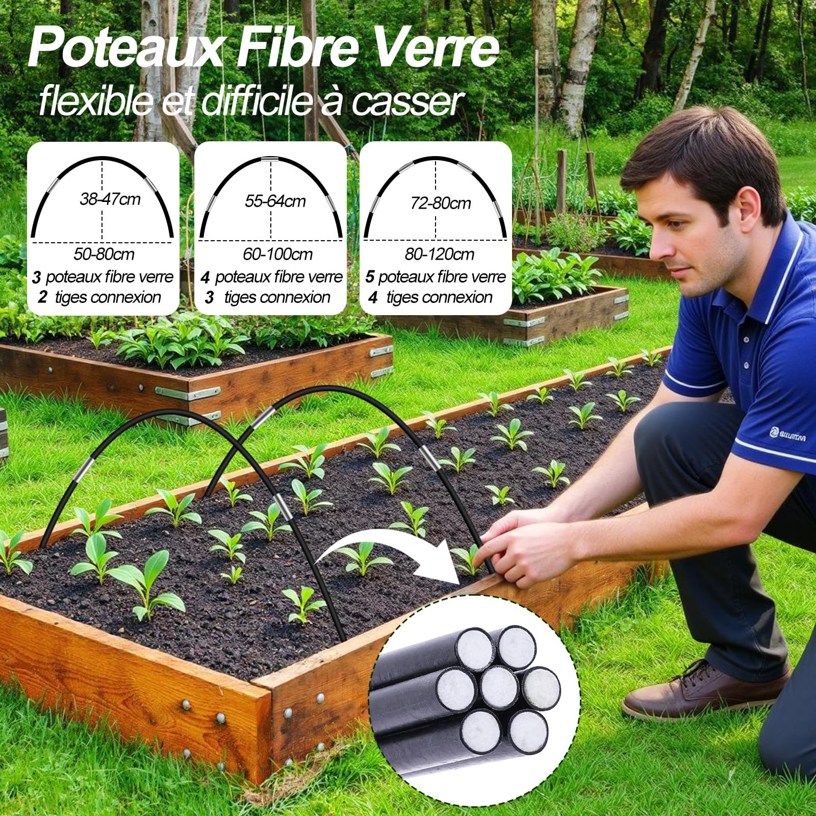 YADODO Arceau pour Serre Tunnel, 50 PCS Arceaux Serre de Jardin avec 30 Clips Kit de Maison de Cerceau De Jardin, Arceau de Jardin,Cerceau pour Serre de Jardin, Garden Arceaux pour Serre Tunnel