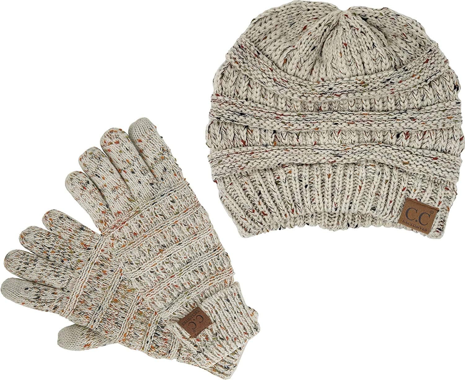 Funky Junque Women’s Beanie & Touchscreen Gloves Set – Soft 100% Acrylic Knit Winter Hat and Gloves, Cozy Cold Weather Gift