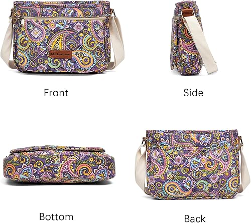 Miniatura 2 de Malirona Bolso cruzado floral duradero para mujer, bolso de mensajero de lona con múltiples bolsillos para viaje