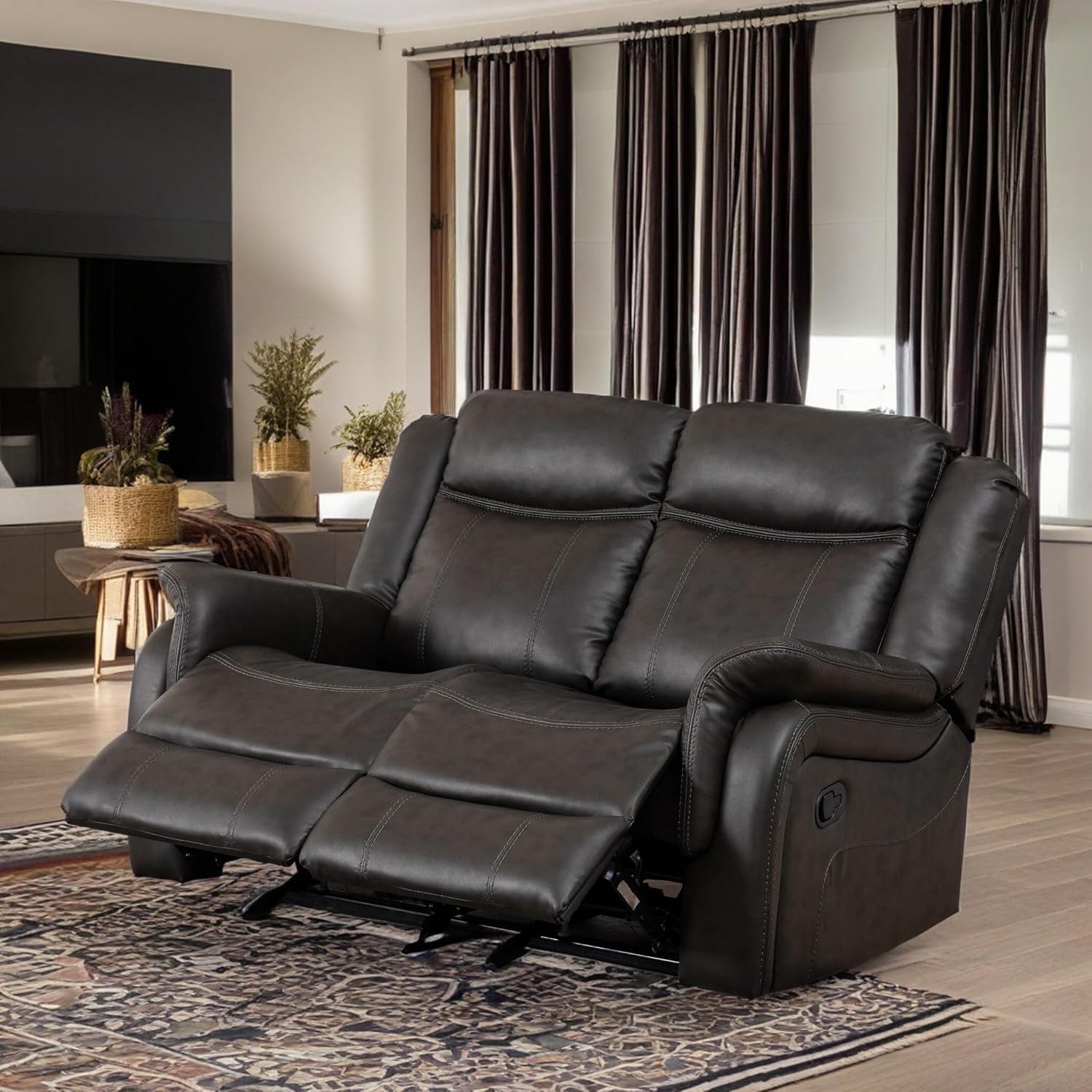 MODCART 56.7 Inch Reclining Loveseat Sofa, PU Leather
