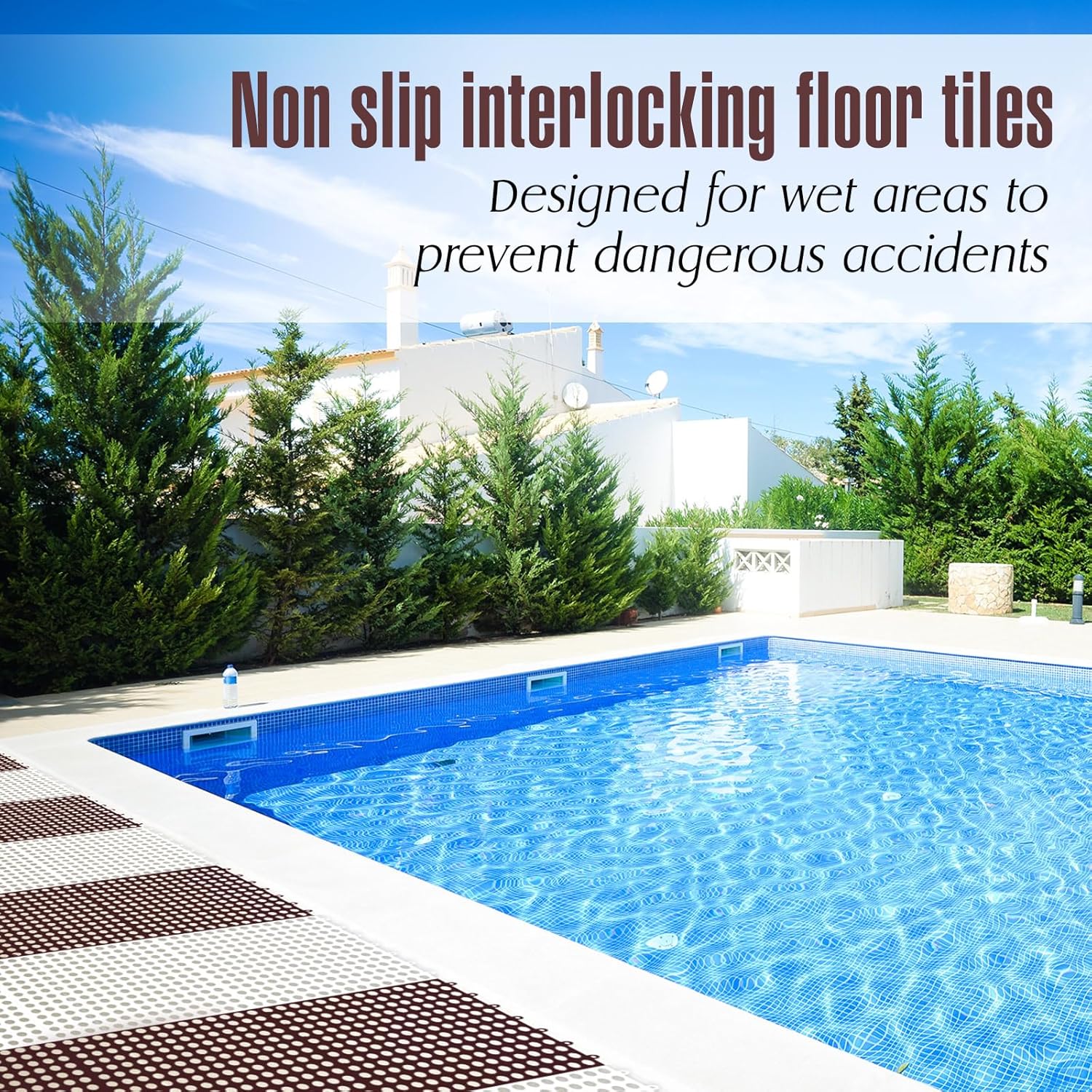 Tinideya Drainage Interlocking Tiles Bulk 11.8'' x 11.8'' Modular Interlocking Mat Non Slip TPE Splicing Garage Floor Tiles with Drain Holes for Pool Bathroom Deck Kitchen Patio