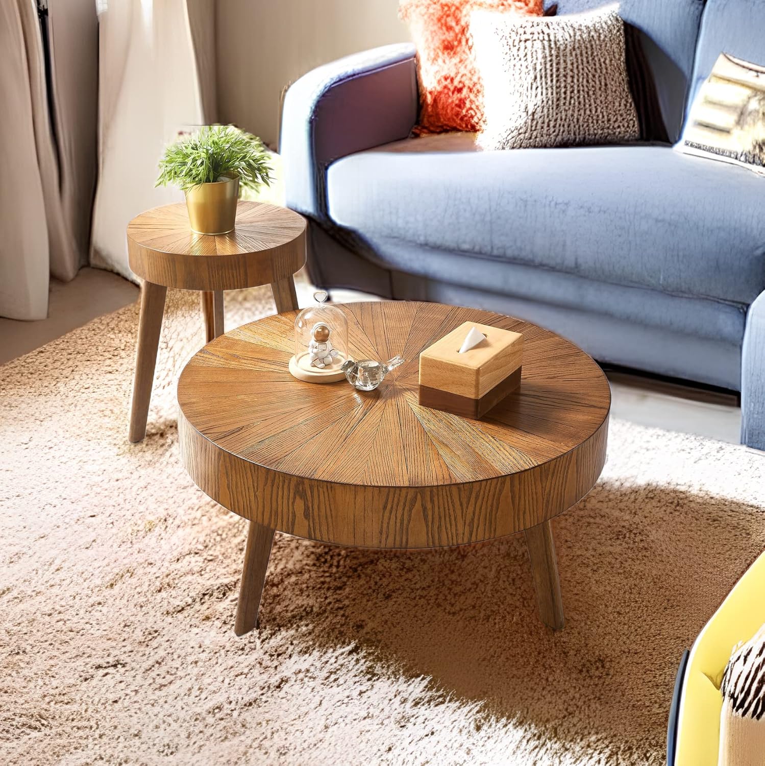 Amazon.com: Gexpusm Round Wood Coffee Table Set of 2, Farmhouse Solid ...