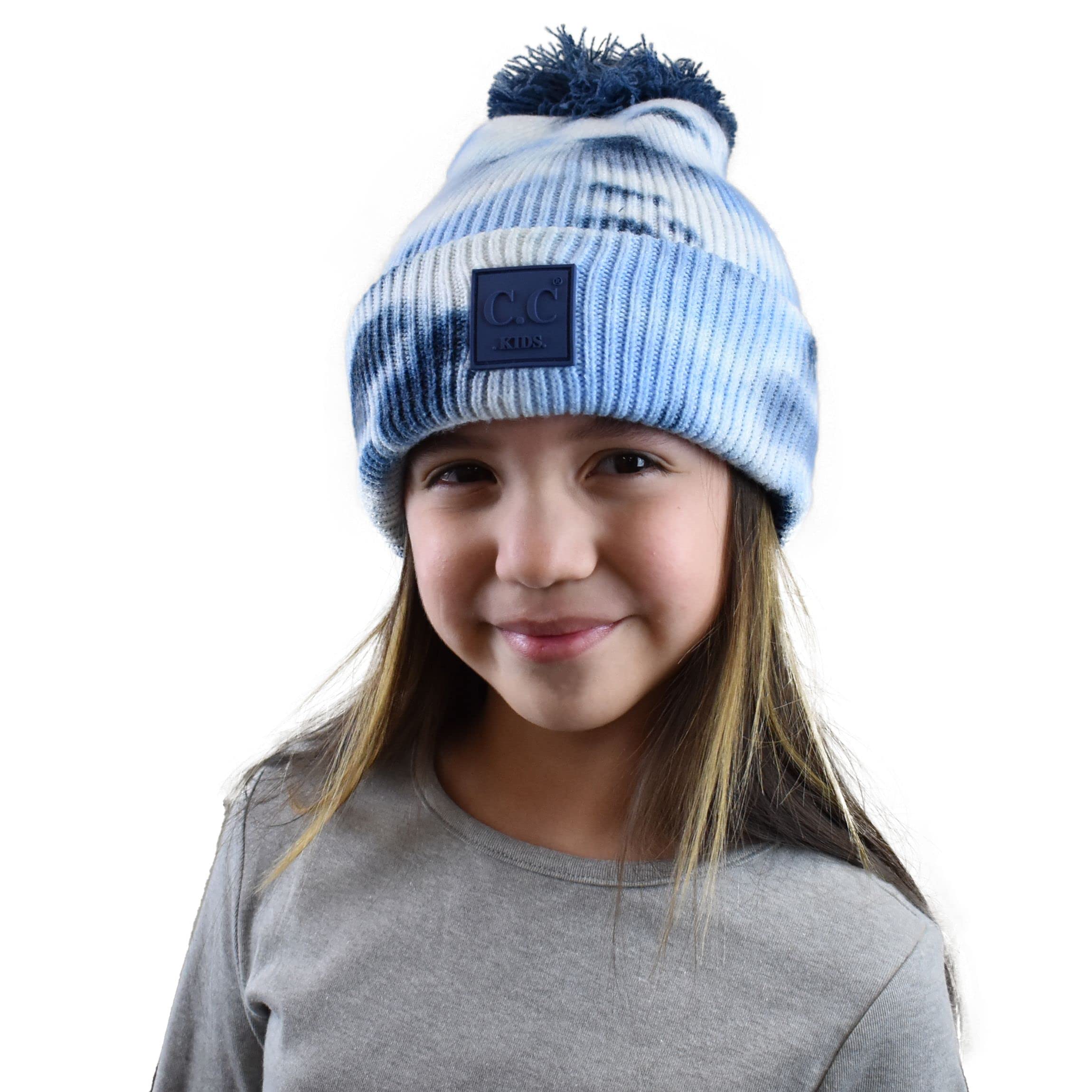 C.C Kids' Children's Winter Thick Knit Tie Dye Pom Cuff Beanie