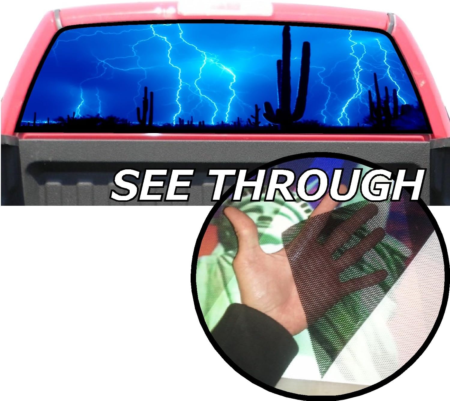 P34 Lightning Tint Rear Window Decal Wrap Graphic Perforated See Through Universal Size 65" x 17" FITS: Pickup Trucks F150 F250 Silverado Sierra Ram Tundra Ranger Colorado Tacoma 1500 2500