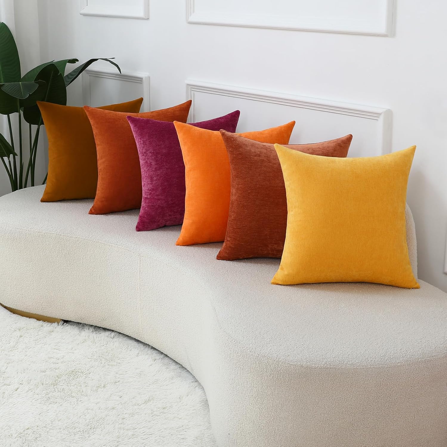 Rust Cozy Soft Throw Pillow Covers Decorative Chenille Square Couch Cushion Cases for Sofa Decor, Set of 2,20 x 20 Inches
