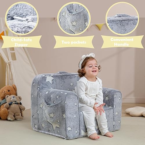 Miniatura 4 de Cómoda silla para niños, silla de espuma para niños, sillón para niños pequeños, sofá para bebés y niños, silla de lectura con brillo en la