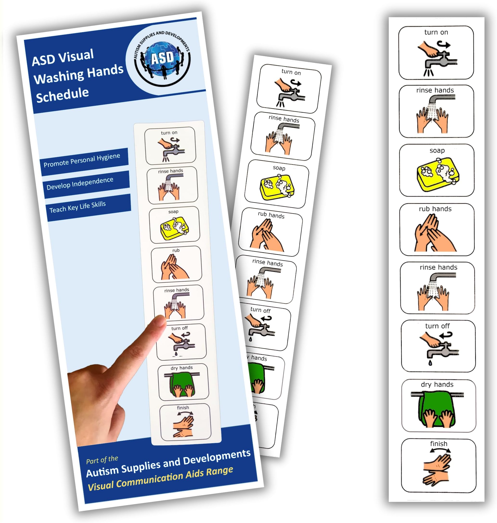 Autism Washing Hands Routine Chart – Independent Hand Washing Visual Schedule for Kids – Premium Heavy Duty Plastic - Special Education Must Have – Autism Learning Materials (English)