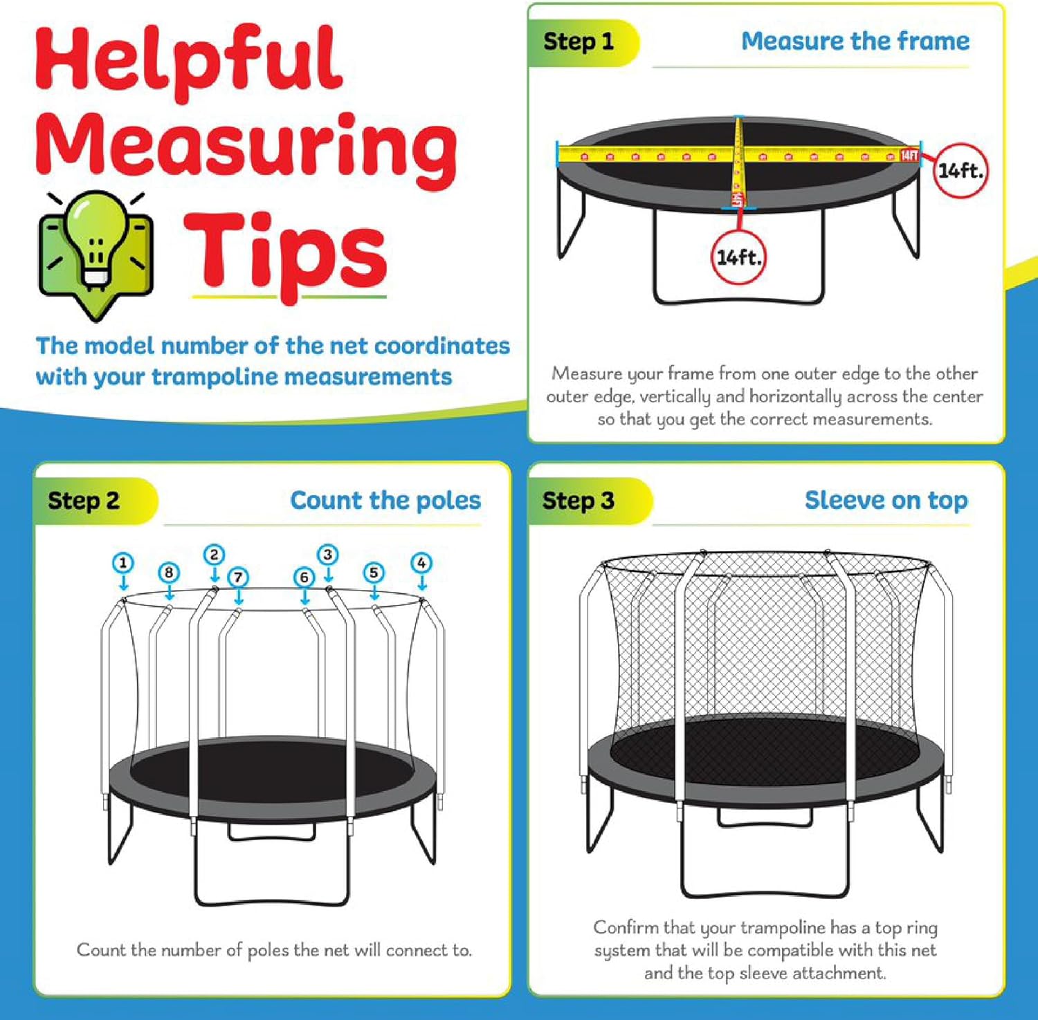 Upper Bounce Machrus Round Trampoline Net Replacement, Tear and Weather-Resistant with Adjustable Straps, Lightweight, Foldable