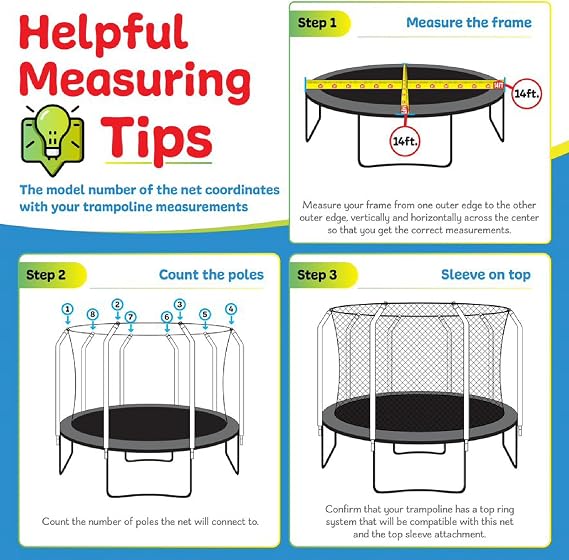Upper Bounce Machrus Round Trampoline Net Replacement, Tear and Weather-Resistant with Adjustable Straps, Lightweight, Foldable