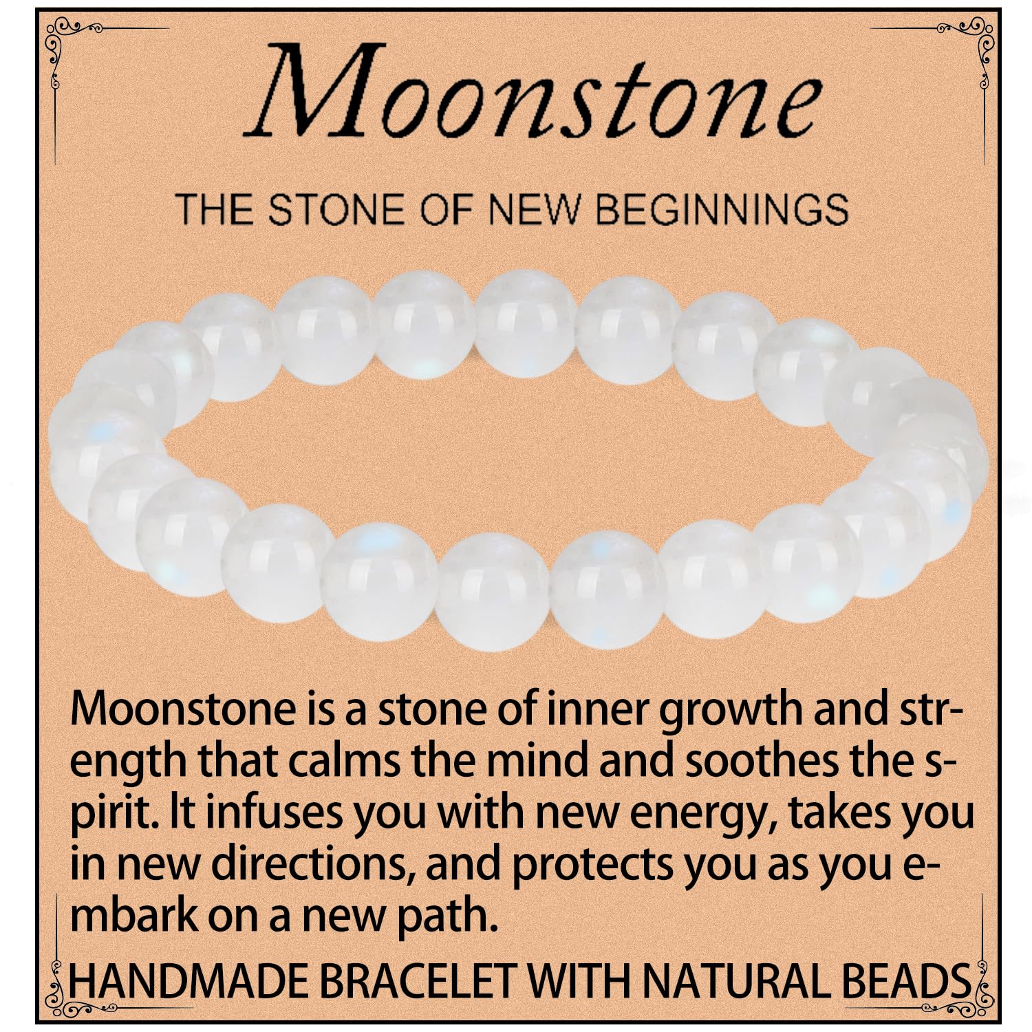 Moonstone Bracelet - New Beginning Bracelet for Women Men - Handmade Natural Gem Stone Beaded Stretch Elastic Healing Bracelets 8mm (8mm Moonstone) Thumbnail