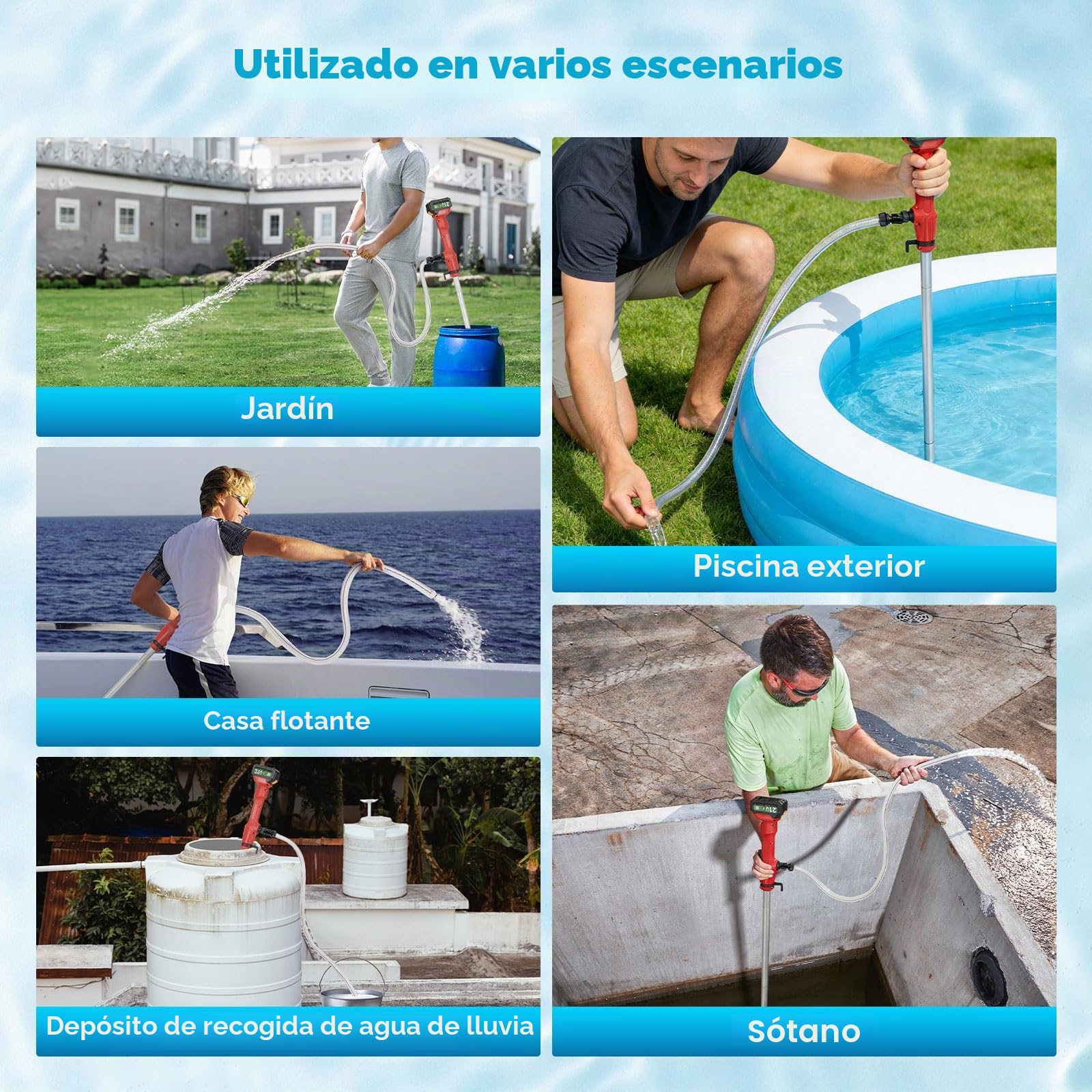 Bomba de barril de lluvia inalámbrica, bomba de transferencia de agua de palo 2 x 4,5 Ah Batería 11000 RPM 2725 L/H Bomba sumergible portátil de alto flujo con pantalla de batería y cargador para