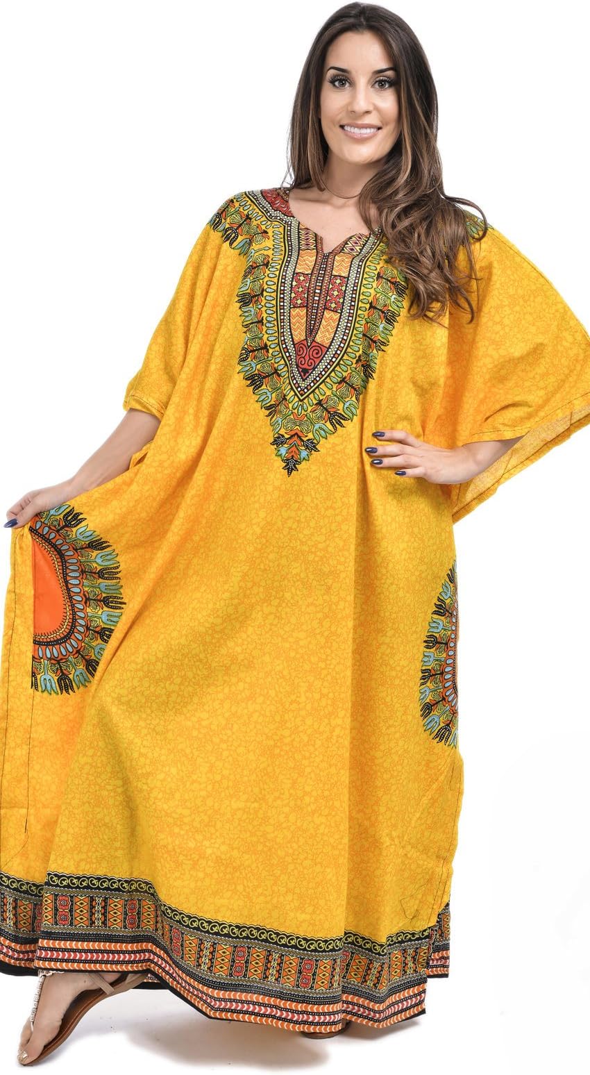 Nightingale Collection Unisex Mens Womens African Kaftan Dress One Size Printed Bank and Front