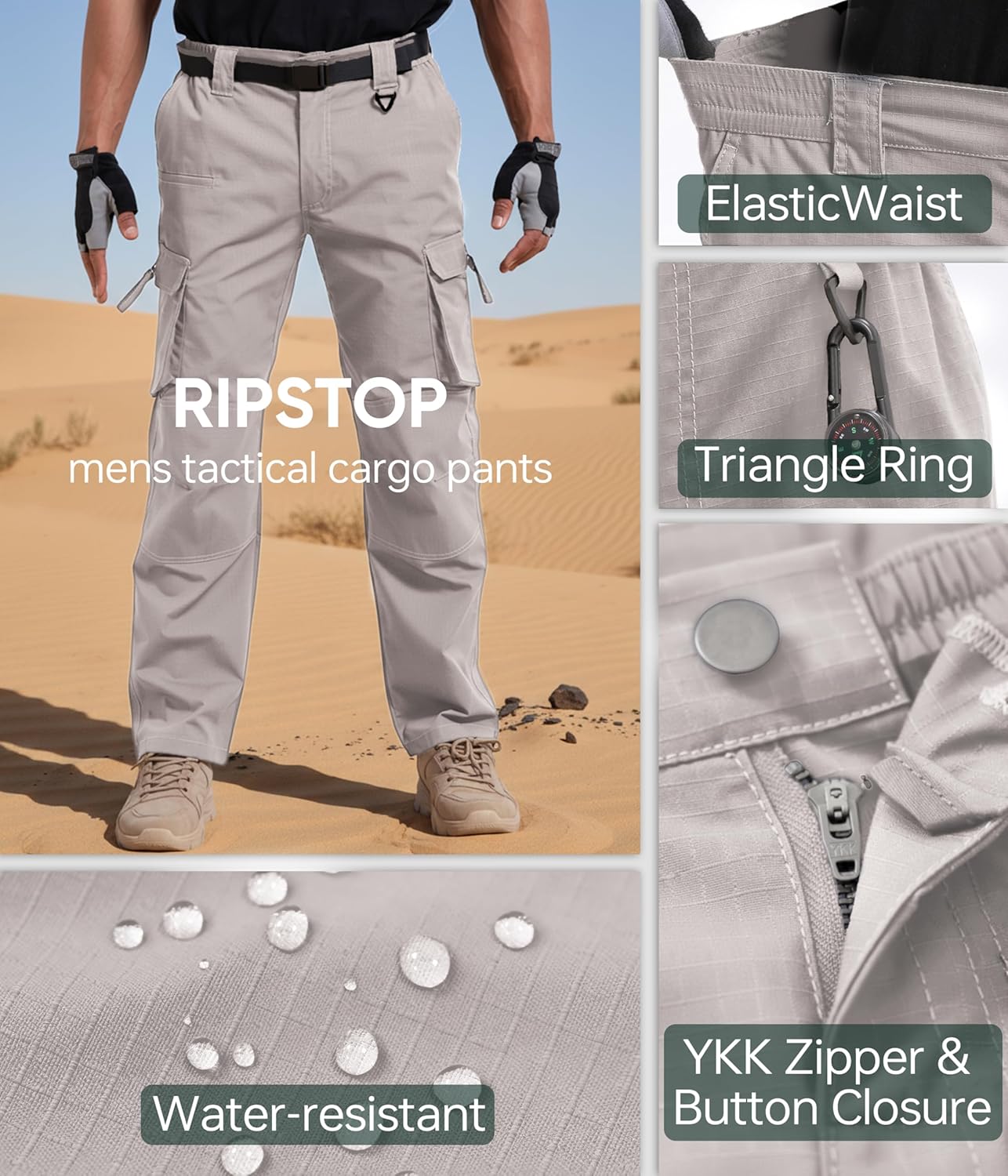 NATUVENIX Ripstop Men's Tactical Pants,Stretch Cargo Work Pants for Men Water Resistant Hiking Military Pants Relaxed Fit - Image 4