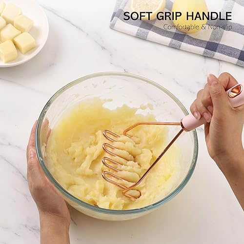 Miniatura 6 de COOK WITH COLOR Juego de utensilios de cocina de acero inoxidable chapado en cobre con asas suaves al tacto, rosa cobre, 10 piezas