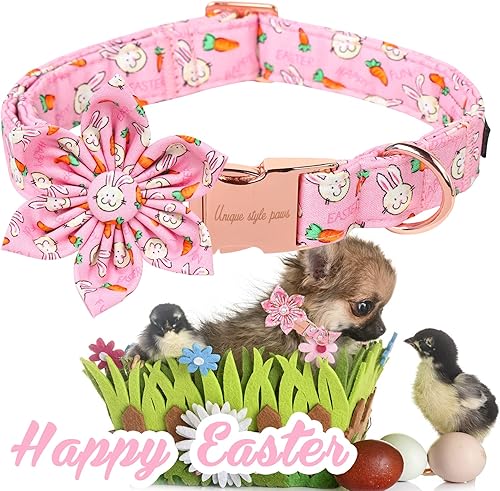 Miniatura 8 de Unique style paws Collar de perro de Pascua con pajarita de conejo y zanahoria para cachorros pequeños, medianos y grandes, XS