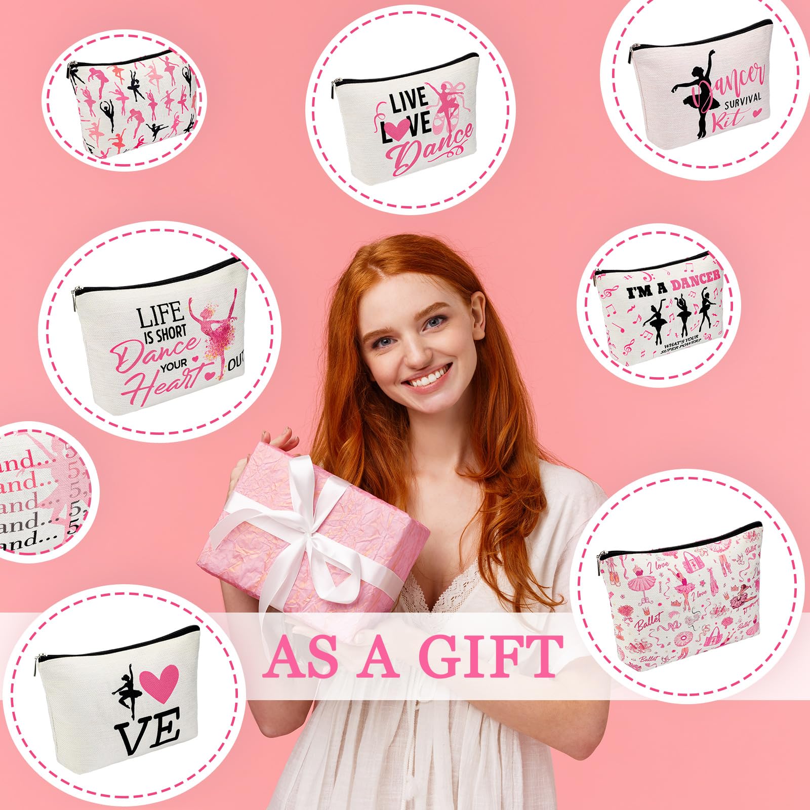 Silkfly 12 Stück Tanz-Make-up-Tasche, Ballett-Kosmetiktasche, Ballettliebhaber, Geschenk, Weihnachten, Tanzparty, Gastgeschenke, Tutu-Zubehör, tragbare Kulturbeutel mit Reißverschluss für Frauen