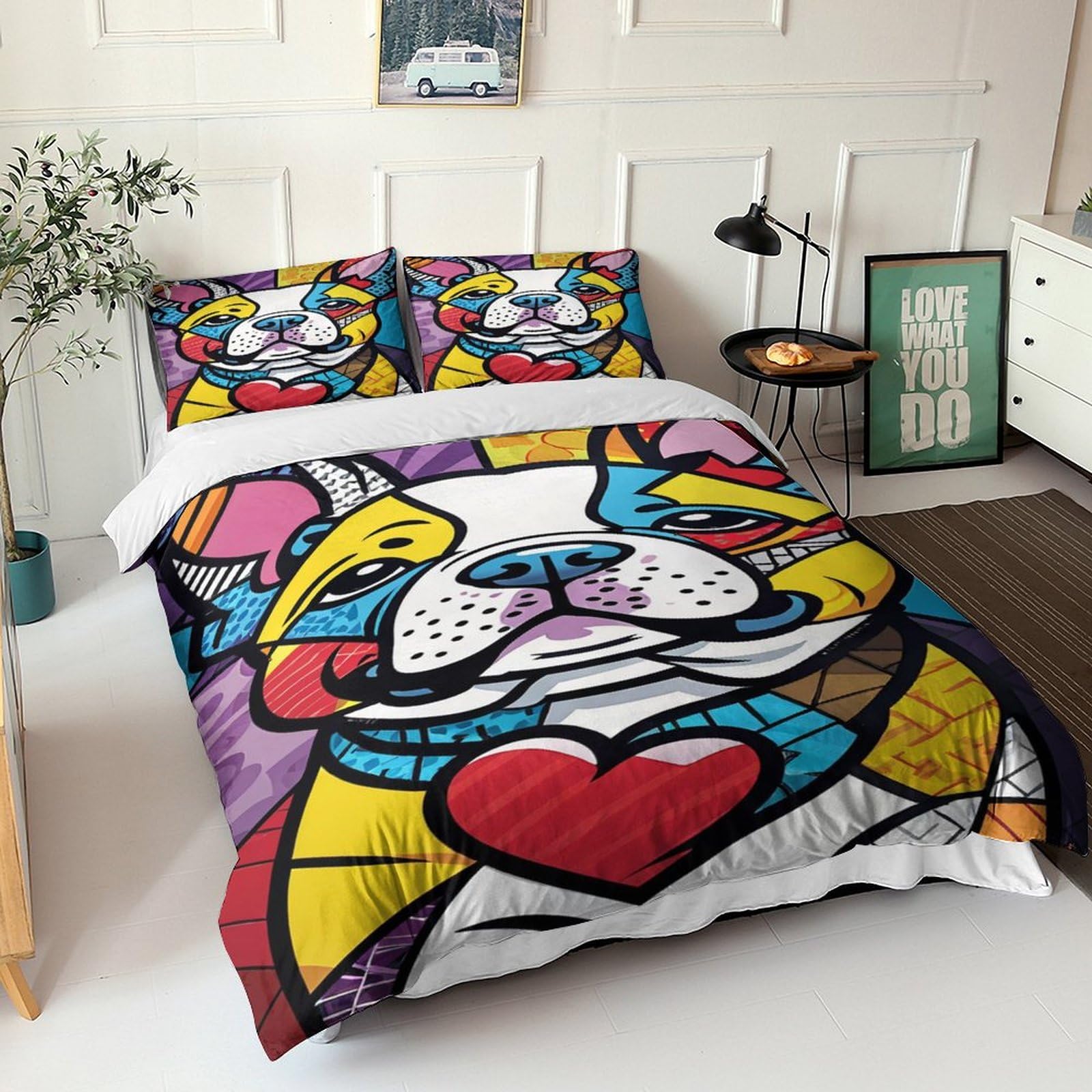 Torodog francés Ropa De Cama 3D Funda Nórdica Funda De Almohada Impresión Moda Bedding para Niño Adolescentes Chico King（220x240cm）