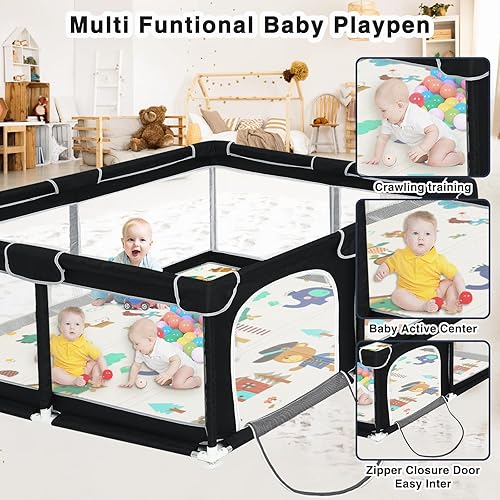 Miniatura 4 de Corralito de juegos para bebés de 47 x 47 pulgadas para bebés y niños pequeños, corralito grande con tapete de juego, seguro, centro de actividades