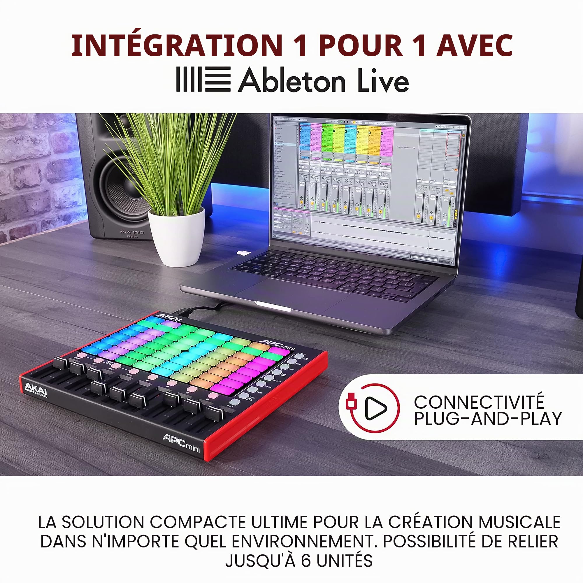 Akai APC Mini MK2 professionnel - Contrôleur MIDI USB pour lancer des clips & Professional LPK25 - Clavier MIDI USB avec 25 touches synthé réactives pour Mac et PC, arpégiateur et logiciel